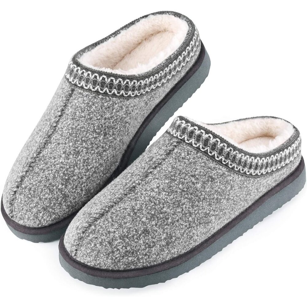 Women Light Grey Indoor And Outdoor Slippers With Fuzzy Lining Memory Foam